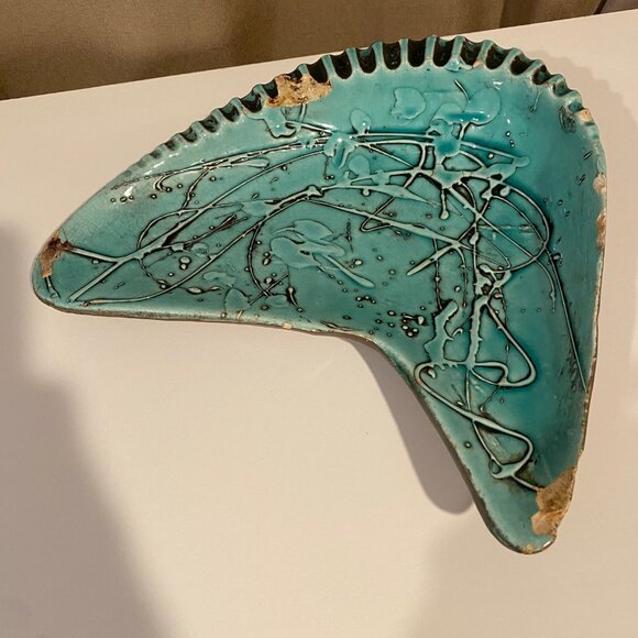 MCM Atomic Turquoise Studio Pottery Cigar Ashtray Glazed Dish 11 - Picture 4 of 8